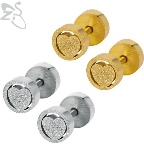 Cute Heart Fake Ear Plug Tunnel Silver Color Stainless Steel High Quality Earrings Piercing Round Ear Stud Jewelry For Men Women