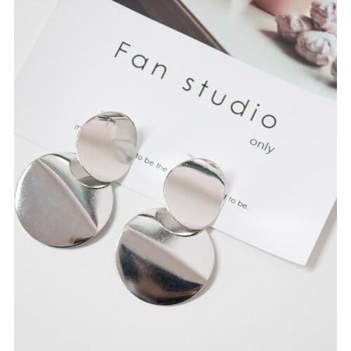 Earrings Vintage Metal Round Hollow Earrings Geometric Double Layers Earrings Fashion Long Earrings Female Simple Style Jewelry