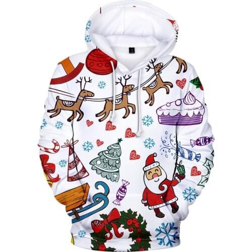 Hooded sweatshirt mens 3D printing Christmas mens / womens hoodie autumn and winter white cartoon printing holiday casual top