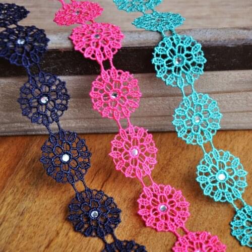 Navy Rose Green Water-soluble Embroidered Lace Trim Clothes ,Sofa Accessories Fabric Width 2cm 13m/lot