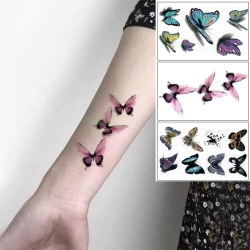 Waterproof Temporary Tattoo Sticker Color Butterfly Key Fake Tatto Flash Tatoo Leg Arm Hand Foot Art for Girl Women Men