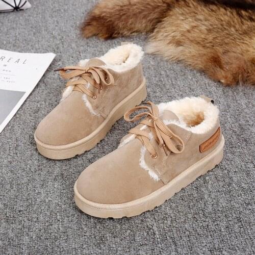 Winter new female snow boots non-slip student plus velvet warm cotton shoes flat lace womens boots size 35-40