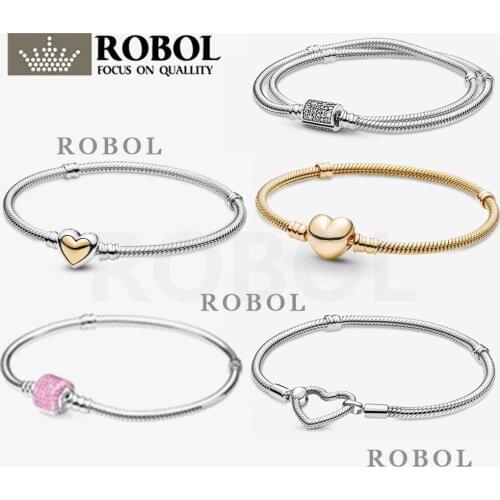 25 Original 925 Sterling Silver Jewelry 2021 Mothers Day Heart Bracelet Fit for DIY Charm Ladies Jewelry Gift Free Shipping