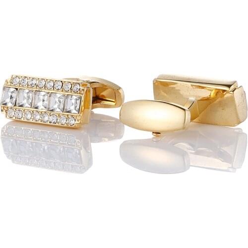 2019 New Arrival Gold Mens Cufflinks for Wedding Gifts Crystal Shirt Cuff links Buttons High Quality Business Cufflink Jewelry