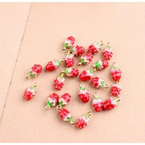 10PCS Fruit 3D Strawberry Enamel Charm for Necklace pendants for Jewelry Findings Dangle Charm for Bracelet Diy Earrings Charms