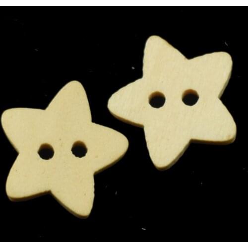 100PCS Natural Color Star Wood Buttons Sewing Scrapbooking Clothing Handwork Gift Home Decor Card Making DIY 13MM Buttons Wood