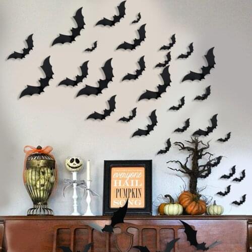 12/28Pcs Black 3D Bat Wall Stickers Party Kids Room Living Room Wall Decals DIY Halloween Sticker Home Decoretion
