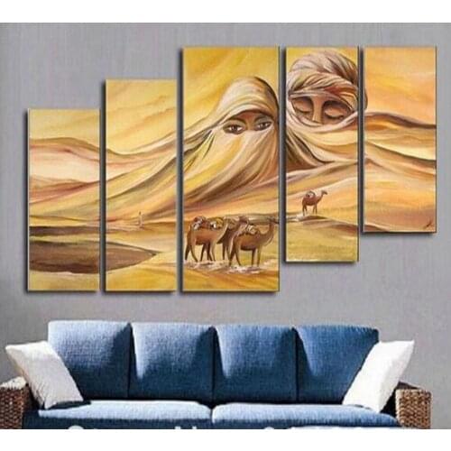 5pcs/set Diy 5D Full square round Drill Diamond Painting People in the desert Cross Stitch Rhinestone Wedding DecorationZP-3496