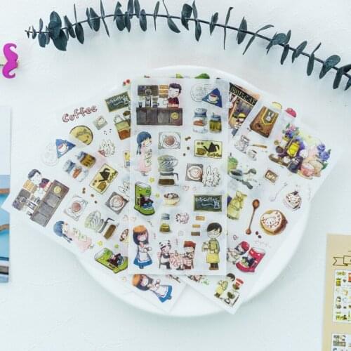 6PCS Cute New Creative Coffee Time Diary Decorative Planner DIY Diary Scrapbooking Phone Index Seal Stickers