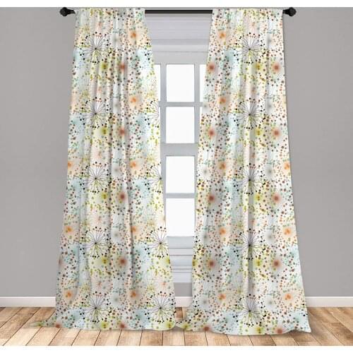 Abstract Curtains Abstract Lines with Colorful Dots Curves Floral Inspirations in Absurd Art Window Drapes for Living Room