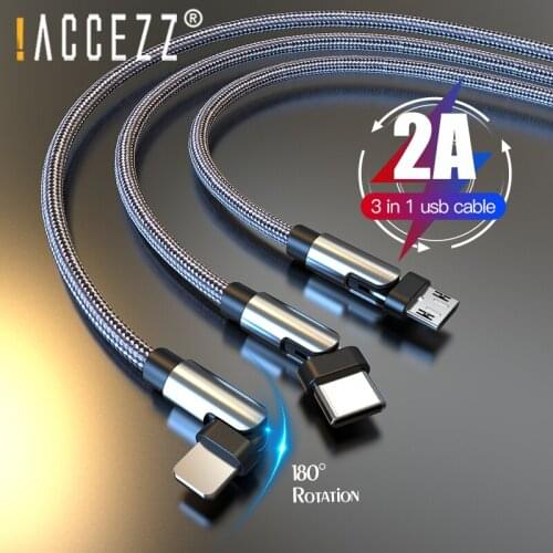 !ACCEZZ 180 Degree Rotate 3 in 1 USB Cable Phone Charger Cable Type c Micro USB Cord Fast Charging For iPhone Huawei Xiaomi Wire