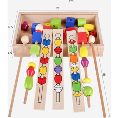 Early Learning Puzzle Beaded Box Montessori Childrens Enlightenment Fine Action Training Wooden Stick Rope Wearing Beaded Toys