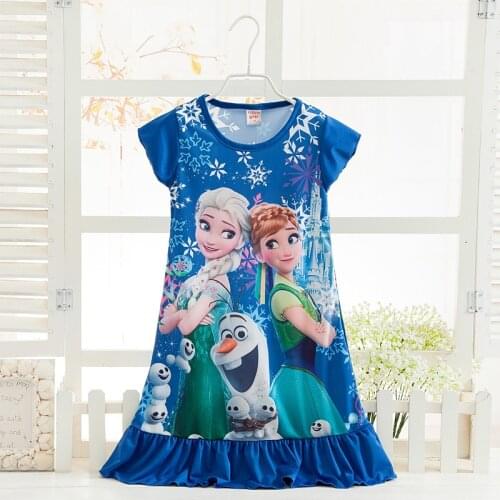 Disney children cartoon Frozen Elsa home clothing summer girl sleepwear robe princess nightgowns cotton pajama lovely dress