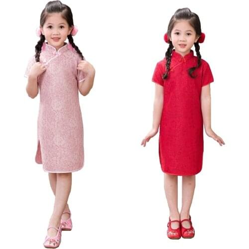 Baby Girl Dresses Children Spring Festival Clothes Flower 90-150 CM Girls Cheongsam Kids Dress Chi-Pao Costumes Princess Outfits