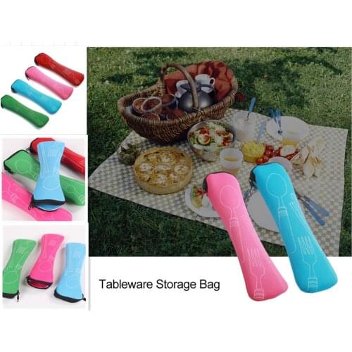 Travel Cutlery Bag Portable Fork Spoon Set Stainless Steel Cutlery Bag Outdoor Picnic Portable Tableware Cloth Bag Lunch Tools