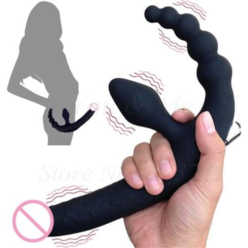 Double Penetration Strapon Dildo Vibrator Couples Vibrating Faloimitator Anal Beads Butt Plug Adults Sex Toys For Woman Lesbian