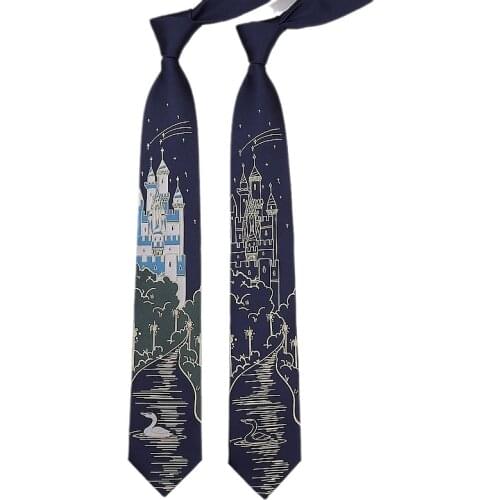 Free Shipping New Male mens Original design printed tie students personality necktie (fairy tale castle) 7CM tie accessories