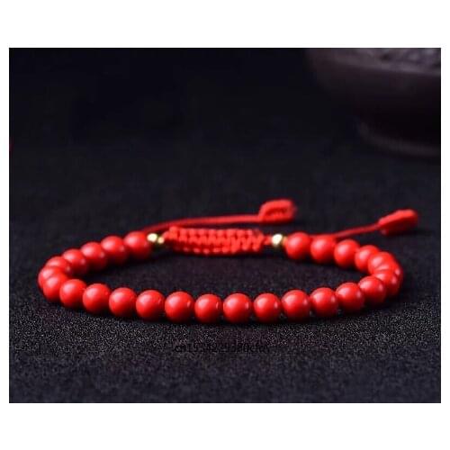 Customized Natural Jade Cinnabar 6mm Beads Bracelet Adjustable Bangle Jewellery Fashion Accessories Hand-Carved Woman Amulet