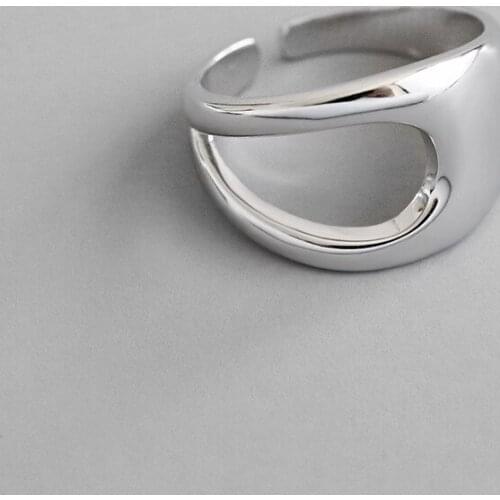 INS Frigid winds Authentic S925 Sterling Silver FINE Jewelry Smooth Hollow Geometric ring adjust TLJ704