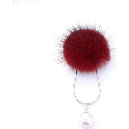 High Classic Winter Collar Pins With Rabbit Hair Simulated Pearl Charming Pendant Glamour Costume Jewelry Round Fur Ball, BH8217