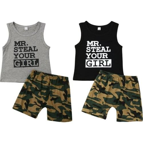 Toddler Baby Boy Cotton Clothes Set 0-24M Newborn Baby Boy Sleeveless Letter Pattern T-shirt Tops+Camo Shorts Summer Tracksuit