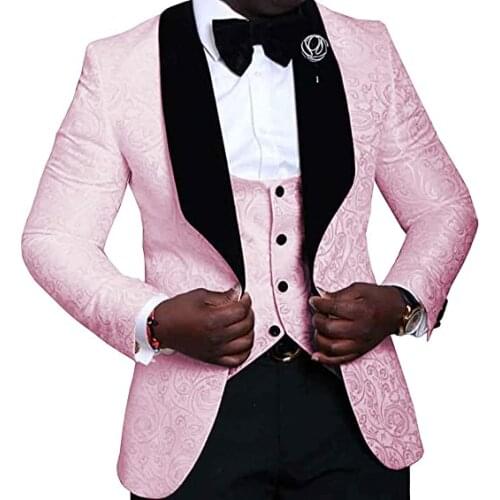 Three Pieces Mens Wedding Suits Slim Fit Floral Blazer Vest Pants Button Down Business Formal Costumes for Work Men