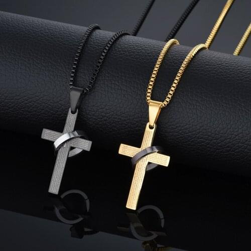Kpop Black/Gold Color Simple Bible Cross Pendant For Men/Women Stainless Steel Crucifix Necklace Religion Jewelry Christian Gift