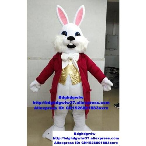 Red White Easter Bunny Osterhase Rabbit Hare Mascot Costume Adult Cartoon Character Outfit Canvass Business Orders Cute zx152