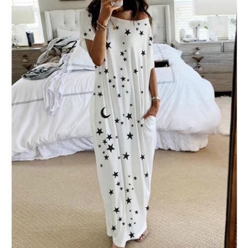 Summer Star Print Casual Maxi Dress 2020 Fashion Short Sleeve Beach Holiday Dress