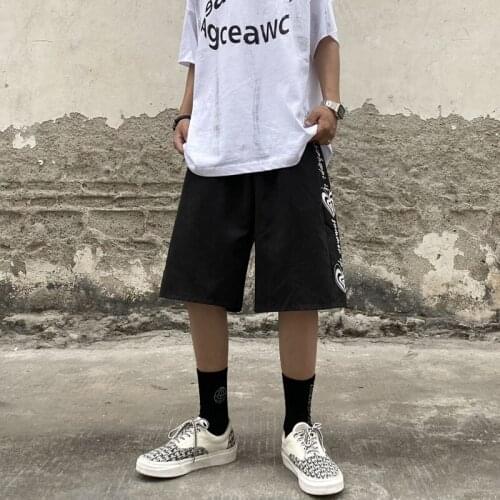 Summer Trend New Womens Five-Point Pants Korea INS Harajuku Letter Love String Label Printing Loose Wild Mens Wide-Leg Shorts