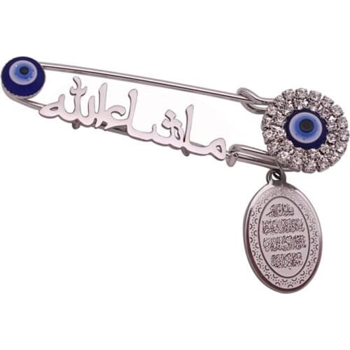 Muslim Mashallah in arabic Quran Vanyakad Turkish evil eye brooch baby pin