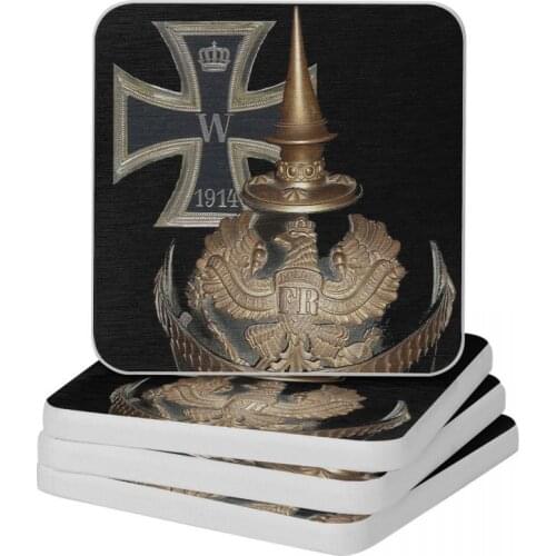 German WWI Icons 1914 Iron Cross And Helmet Diatomite Square Round Coaster MildewProof Cup Bonsai Mat Soap Toothbrush Pad 10x10