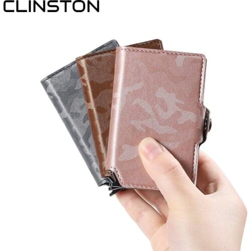 RFID 2021 New Classic Camouflage Pattern Leather Mens Card holder Aluminum Metal Business Slim ID Credit Cardholder Mini Wallet