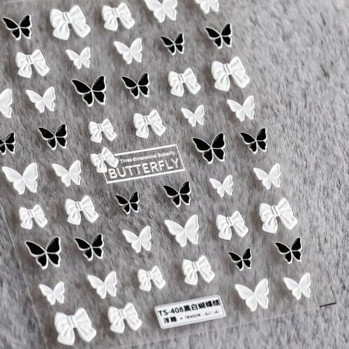 New Craft Nail Art Sticker 5D Nail Stickers Black And White Bow Stickers Three-Dimensional Relief Nail Art Decoration Stickers