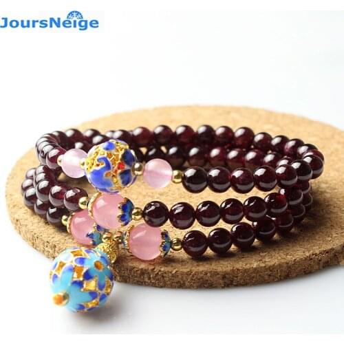 Wholesale Natural Garnet Bracelet Wine Red Bead With Roasted Blue Pot pendant Bracelet Women Girl Crystal MultilayerJewelry