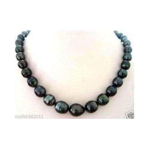 Genuine Natural 18''11-12mm baroque Natural tahitian black pearl necklace