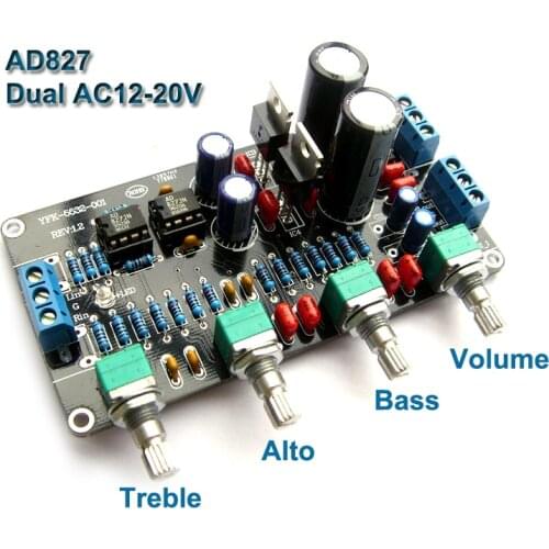 AD827 Tone Preamplifier Board AD827jn Audio Equalizer Preamp Tone Control Pre Amplifier Dual AC12-20V