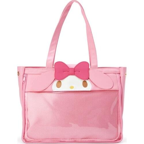 Sanrio My Melody new PU shoulder bag cinnamon dog Kuromi transparent shoulder bag handbag zipper tote bag