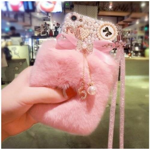 Bling Crystal Fluffy Rabbit Fur Case Winter Soft Bling Crystal Case For Samsung A3 A5 A7 2017 A9 A8 A6 PLUS A50 A70 A80 A51 A71