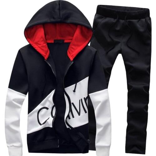 Promote sales Sports Men Set 2019 Sporting Suit Track Sweat Print Sweatsuit Male Sportswear Jackets Hoodie with Pants Plus Size