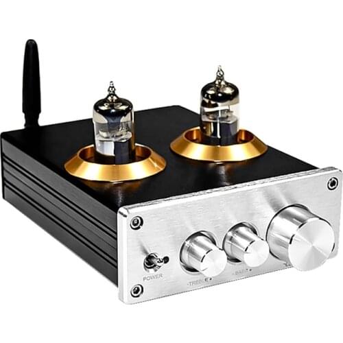 HOT-Buffer HiFi 6J5 Bluetooth 4.2 Tube Preamp Amplifier Stereo Preamplifier with Treble Bass Tone Ajustment(Silver)