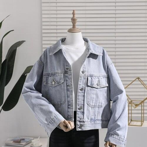 Vintage Light blue Denim Jacket Women Short Coat Korean Loose Long sleeve Harajuku Casual Jeans Jacket Chaqueta Mujer Spring New