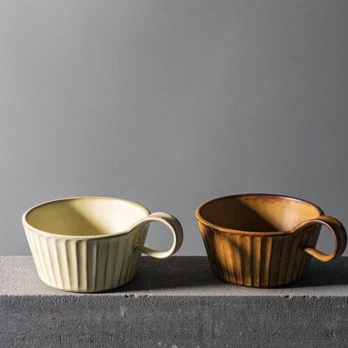 Japanese retro ceramic coffee cup set creative hand-in-hand cup afternoon tea mug coarse ceramic coffee cup