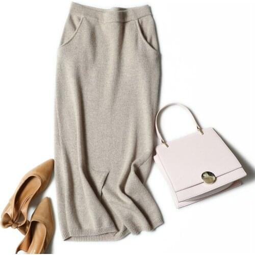 100% cashmer casual skirt elegant cozy autumn winter high waist fashion womens knitwear