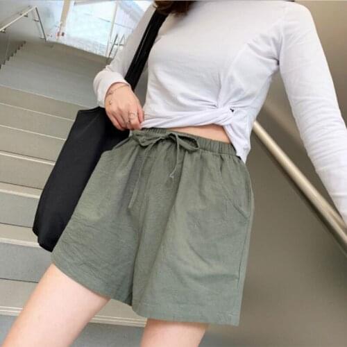 Women High Waist Cotton Linen Shorts Drawstring Waist Wide Leg Loose Short Pants Q39C