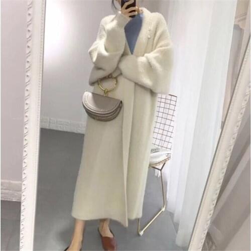 ZAWFL High Quality Autumn Winter New Korean Boutique Mink Cashmere Cardigan Sweater Female Long Coat Sweater Cardigan
