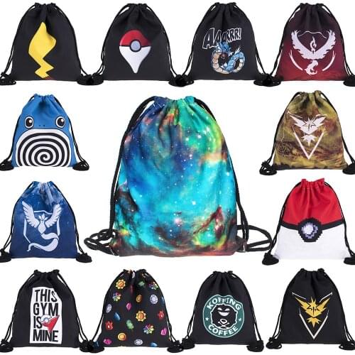 Women Drawstring Backpack Funny Cartoon Pattern Starry Sky Alien Draw String Bag Travel Drawstring Pocket Bag Schoolbag