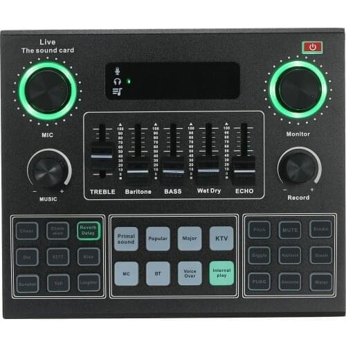 V9 Sound Card Headset Microphone Accompaniment Audio Mixer with Sound Effects Broadcast Record Broadcast for PC Phone Computers