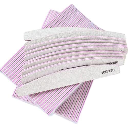 10pcs/lot 100/180 Professional Nail File Half Moon Sandpaper Nail Sanding Blocks Grinding Polishing Salon Manicure Care Tools K6
