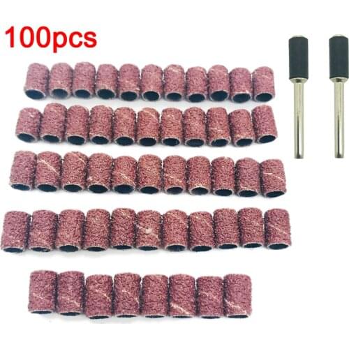 100pcs Sanding Bands Sleeves & 2 Mandrels Grinding Electric Polishing Sandpaper circle Sand Ting
